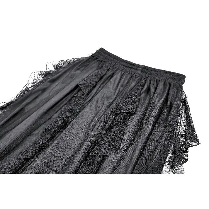 Gothic-Retro-Maxirock aus Rüschen, mehrlagiger Spitze und Mesh für Damen