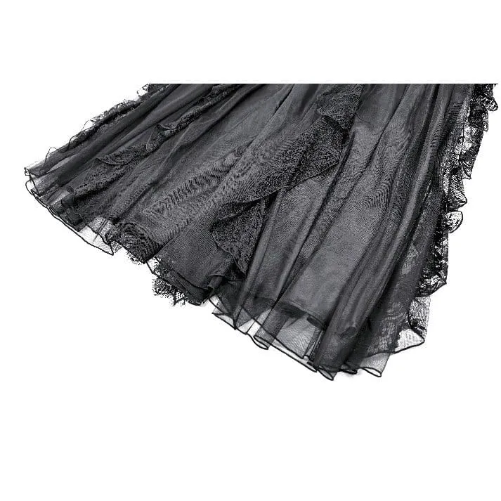 Gothic-Retro-Maxirock aus Rüschen, mehrlagiger Spitze und Mesh für Damen
