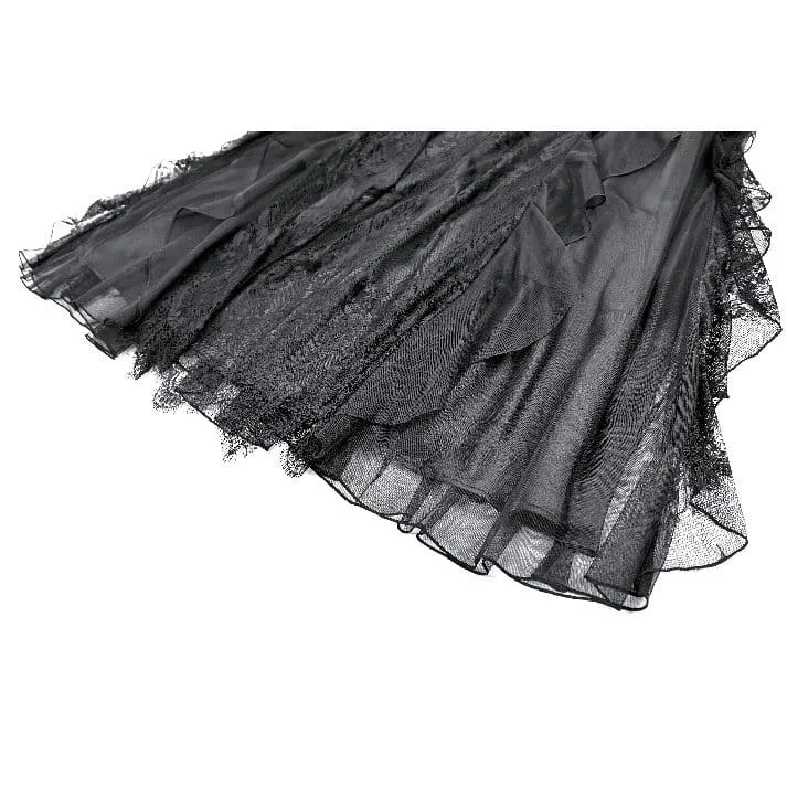 Gothic-Retro-Maxirock aus Rüschen, mehrlagiger Spitze und Mesh für Damen