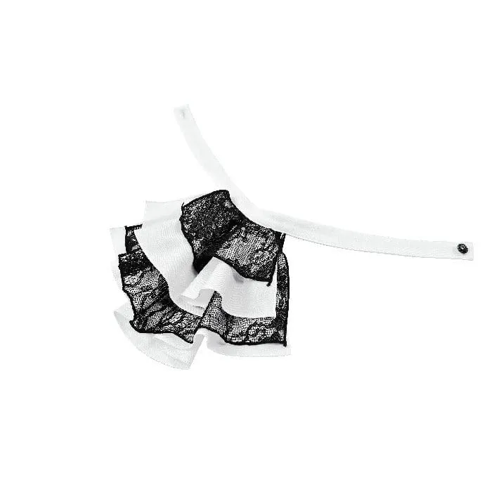 Gothic-Bluse für Damen mit Spitzeneinsatz, Rüschen, kontrastfarbenen Glockenärmeln und abnehmbarem Halsband