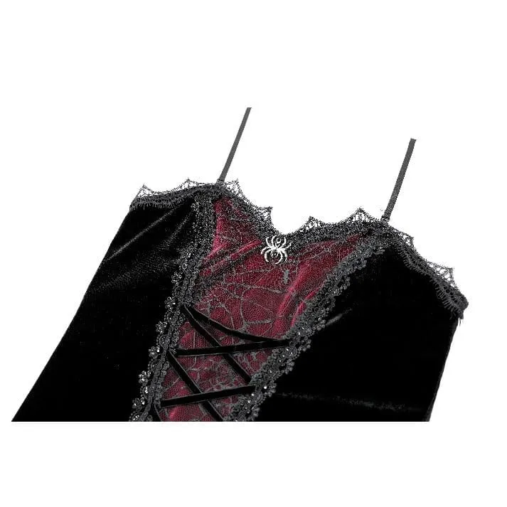 Gothic-Crop-Top für Damen mit Spinnenmuster, Schnürung und Kontrastfarben
