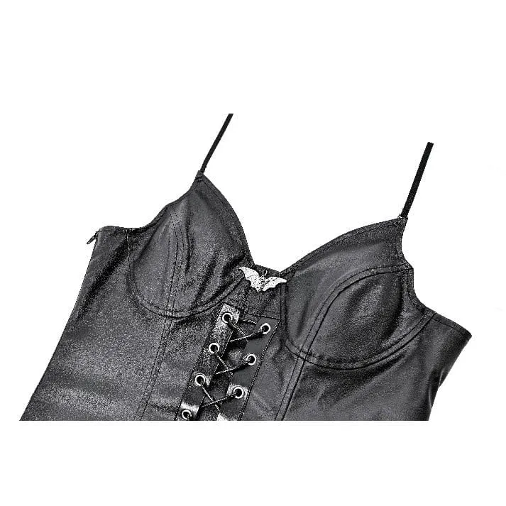 Punk-Crop-Top mit Fledermaus-Dekor und Schnürung für Damen
