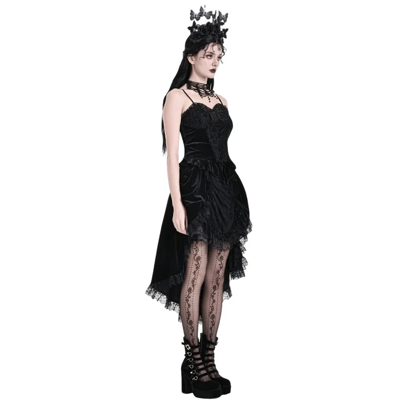 Gothic Crop-Top für Damen mit Blumenmuster, Schmetterlingsmotiv, Spitze und Samt