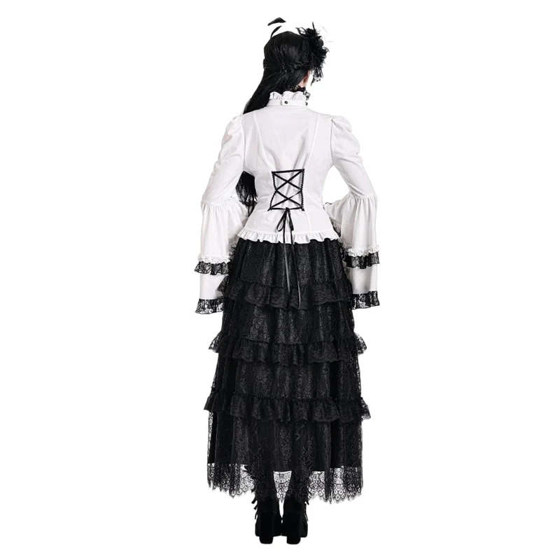 Gothic-Maxirock für Damen mit mehreren Lagen, Rüschen und floraler Spitze