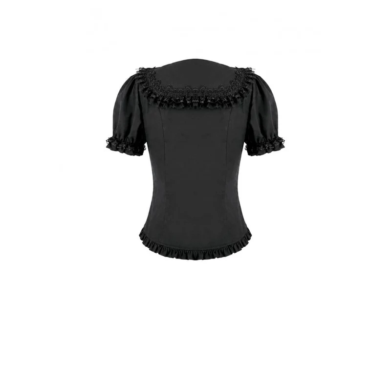 Gothic-Bluse für Damen mit Rüschen, Peter-Pan-Kragen, Puffärmeln und kurzen Ärmeln
