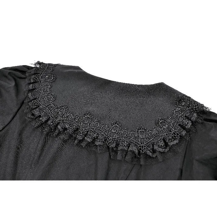 Gothic-Bluse für Damen mit Rüschen, Peter-Pan-Kragen, Puffärmeln und kurzen Ärmeln