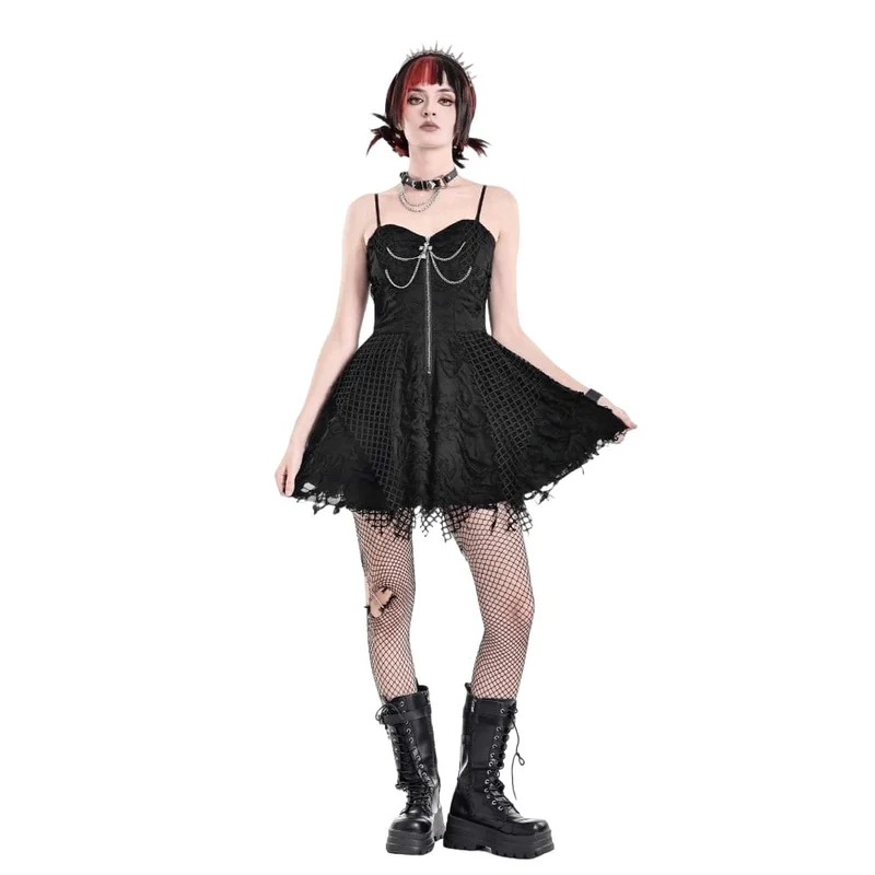 Punk-Kleid im Used-Look mit Kettenreißverschluss für Damen, Abschlusskleid
