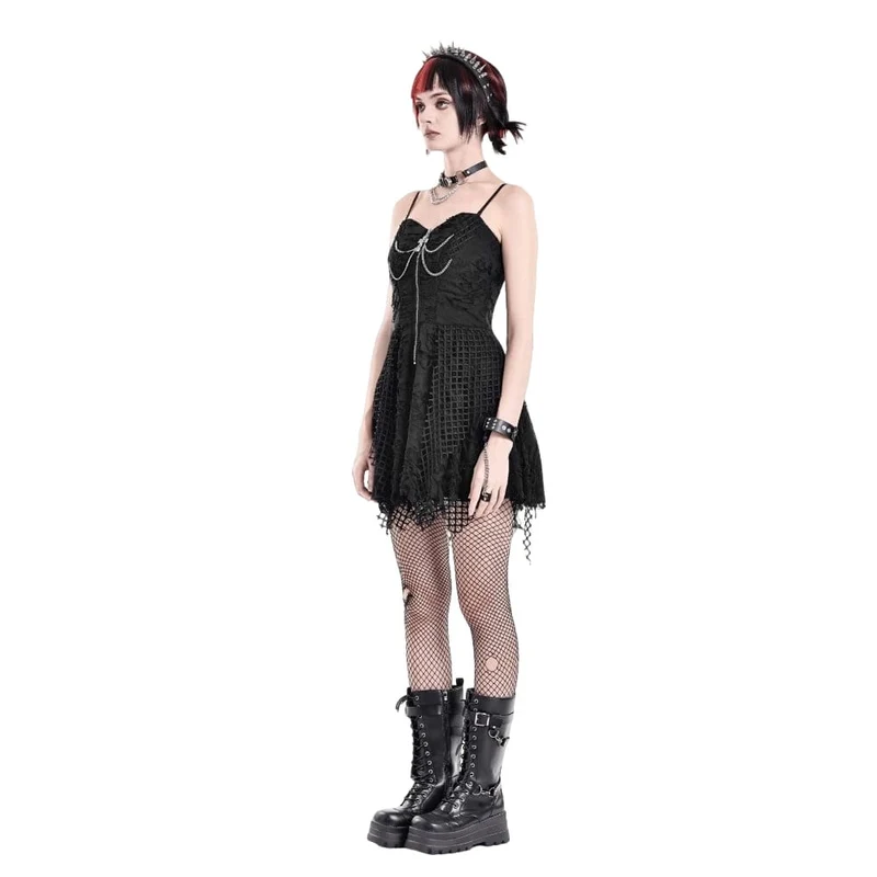 Punk-Kleid im Used-Look mit Kettenreißverschluss für Damen, Abschlusskleid