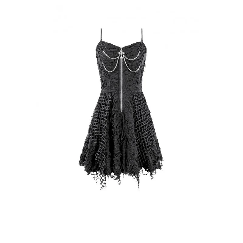 Punk-Kleid im Used-Look mit Kettenreißverschluss für Damen, Abschlusskleid