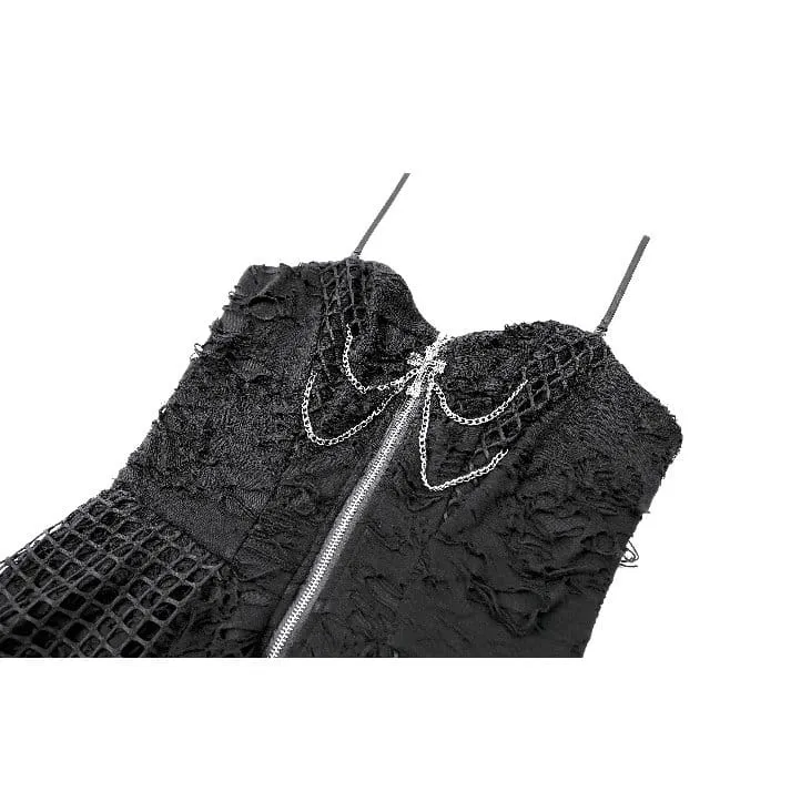 Punk-Kleid im Used-Look mit Kettenreißverschluss für Damen, Abschlusskleid