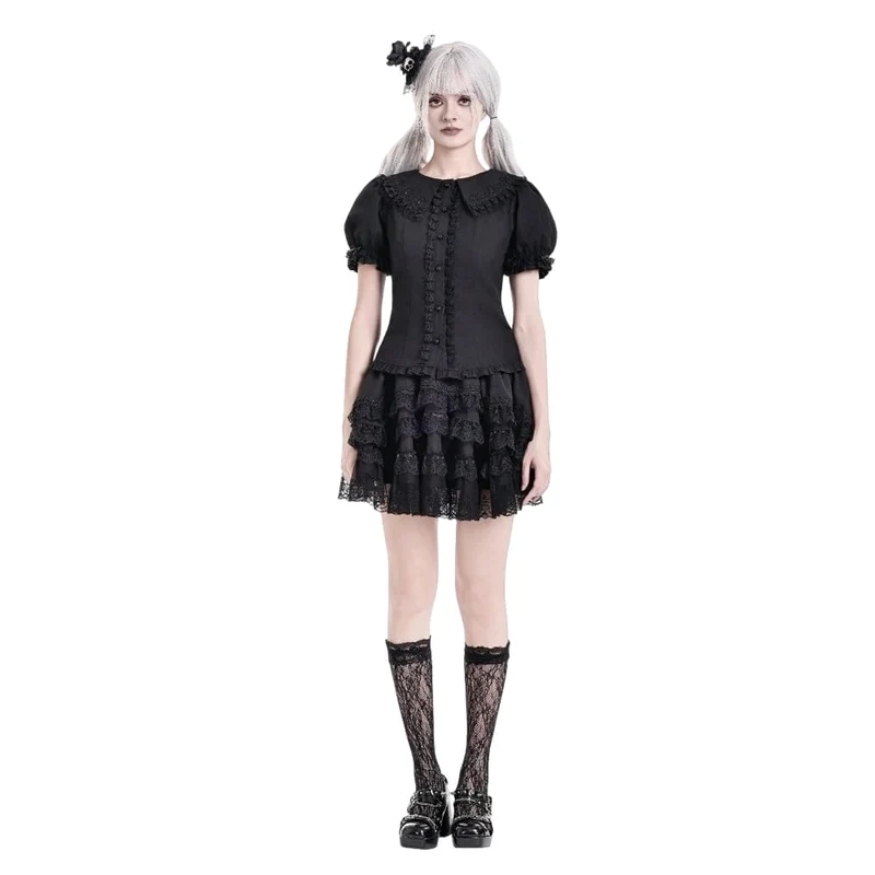 Gothic-Minirock für Damen mit mehrlagiger Spitze und Rüschenbesatz
