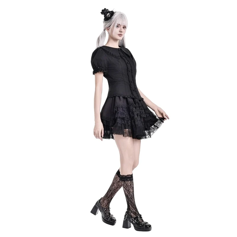 Gothic-Minirock für Damen mit mehrlagiger Spitze und Rüschenbesatz