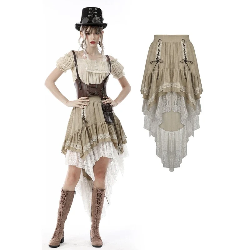 Steampunk Gothic Layered Schwalbenschwanzrock für Damen, viktorianischer Rüschen-Piratenrock