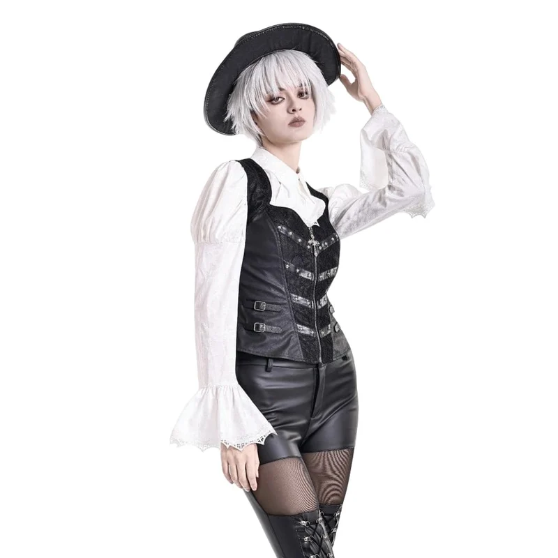 Gothic-Weste für Damen mit Nieten, Schnallen und Reißverschluss