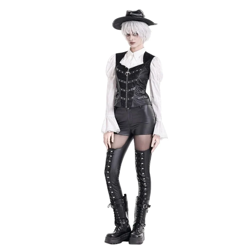 Gothic-Weste für Damen mit Nieten, Schnallen und Reißverschluss