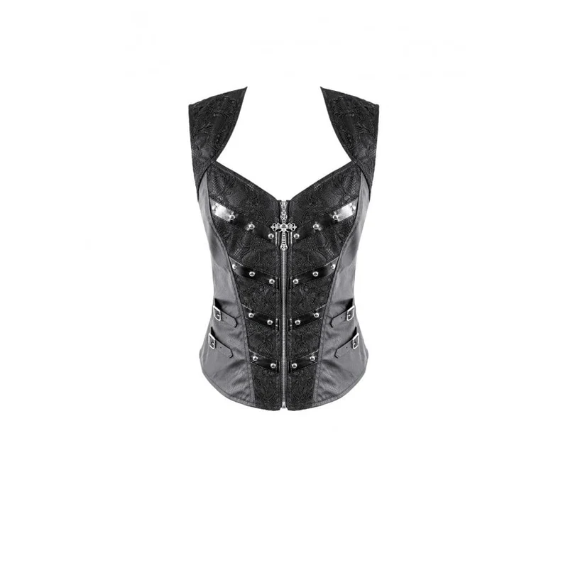 Gothic-Weste für Damen mit Nieten, Schnallen und Reißverschluss