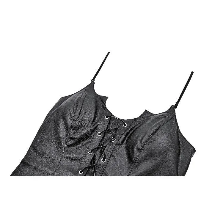 Gothic-Kleid für Damen mit Fledermausflügel-Schnitt, Schnürung und mehrlagigem Mesh-Saum, Abschlusskleid