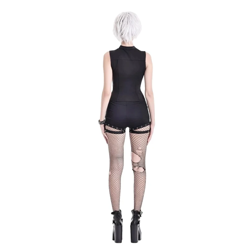 Punk-Shorts für Damen mit Ösen, Schnürung und Cut-outs