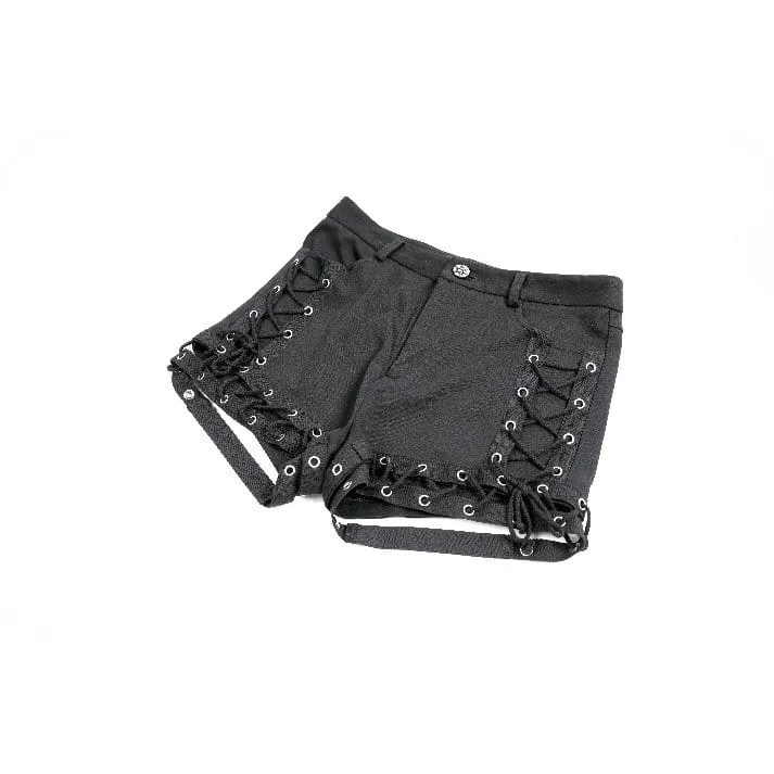Punk-Shorts für Damen mit Ösen, Schnürung und Cut-outs