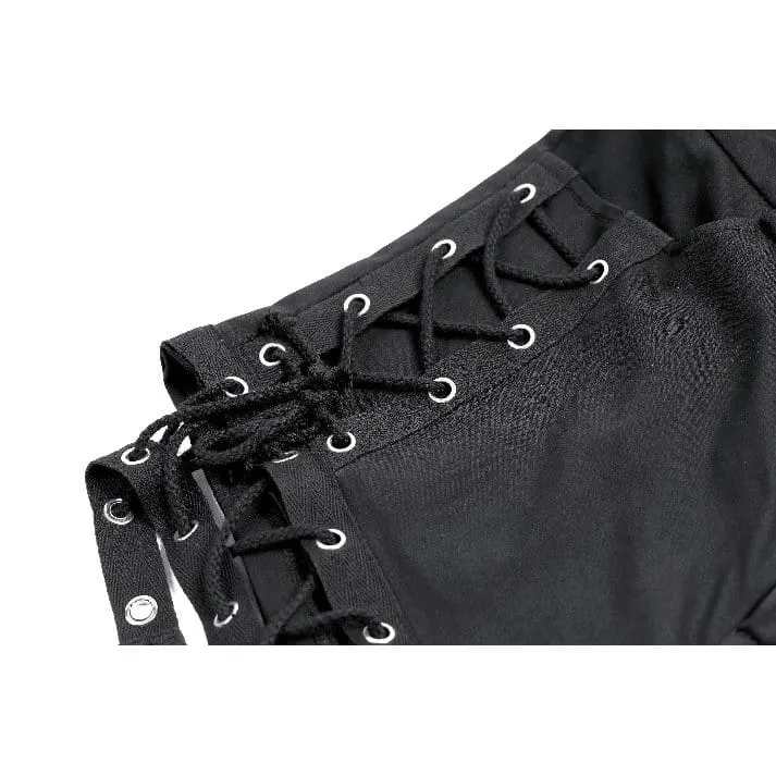Punk-Shorts für Damen mit Ösen, Schnürung und Cut-outs