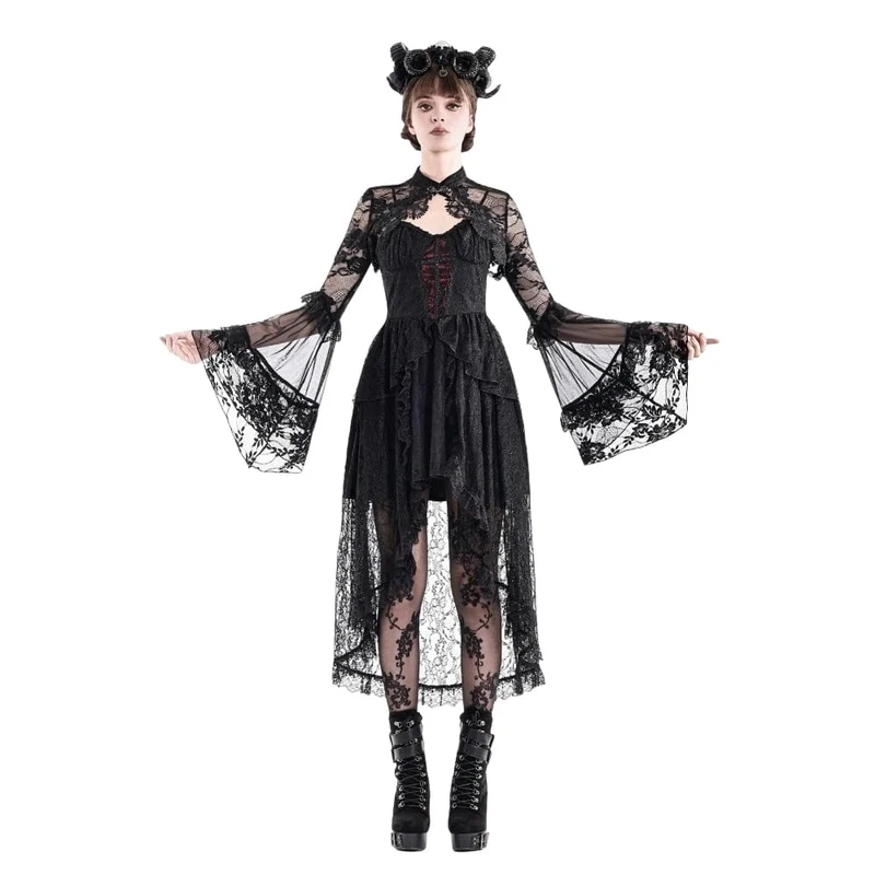 Gothic-Cape für Damen mit floralem Muster, ausgestellten Ärmeln und Mesh-Spitze