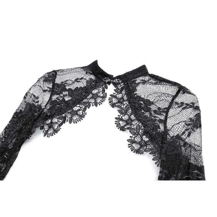 Gothic-Cape für Damen mit floralem Muster, ausgestellten Ärmeln und Mesh-Spitze