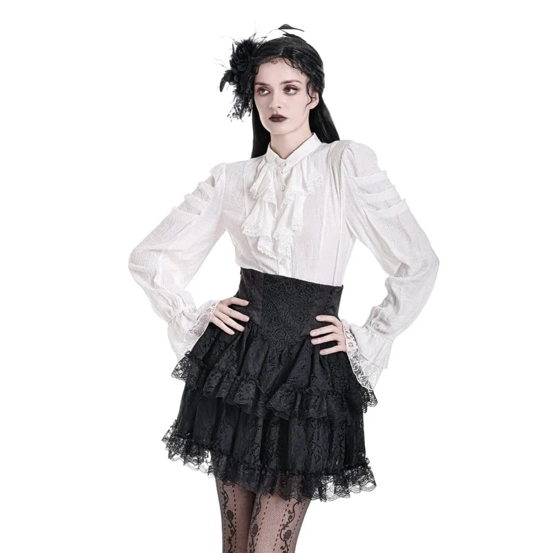 Gothic-Minirock für Damen mit Spitzenapplikationen, Rüschen und hohem Bund