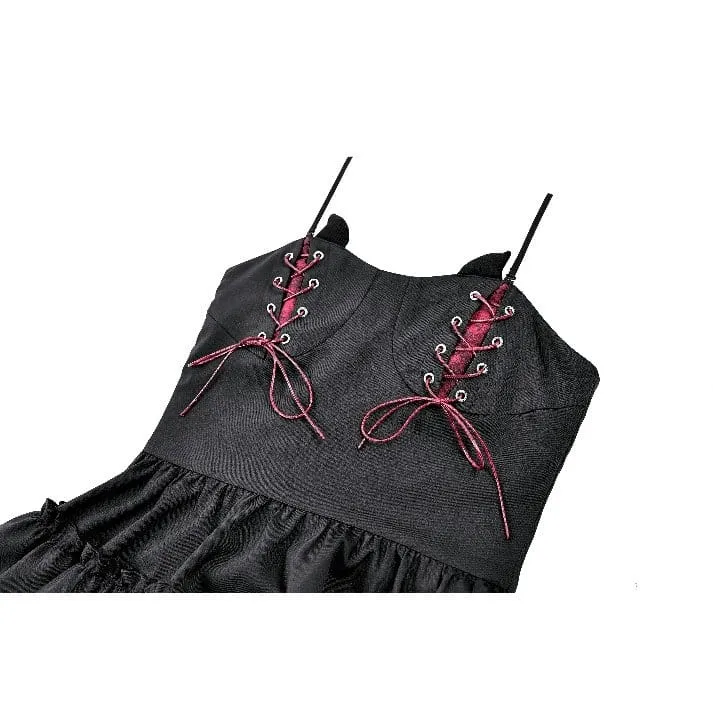 Gothic-Schnürkleid für Damen, zweifarbig, mit Rüschensaum und Lagenlook, Abschlusskleid