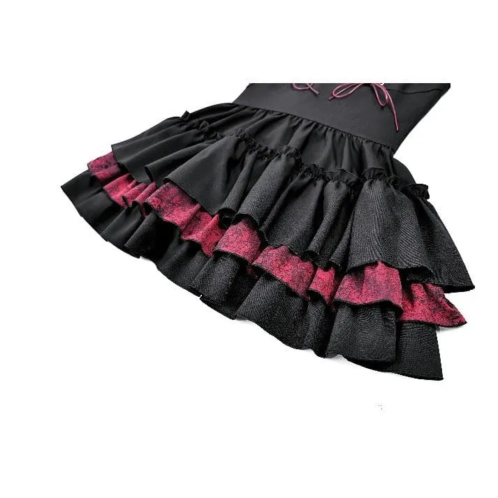 Gothic-Schnürkleid für Damen, zweifarbig, mit Rüschensaum und Lagenlook, Abschlusskleid