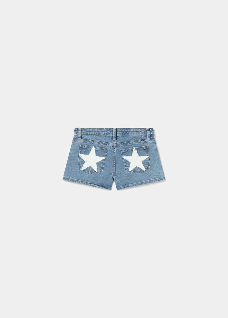 Studded shorts with star patch