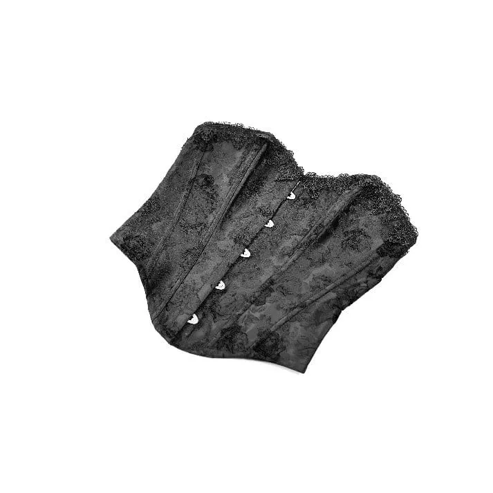 Schwarzes Gothic-Schnürkorsett aus Jacquard-Stoff mit Überbrustumfang für Damen
