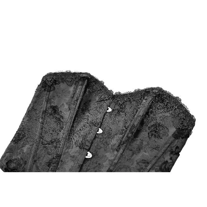 Schwarzes Gothic-Schnürkorsett aus Jacquard-Stoff mit Überbrustumfang für Damen