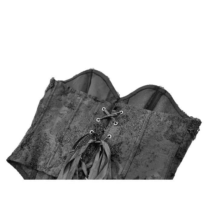 Schwarzes Gothic-Schnürkorsett aus Jacquard-Stoff mit Überbrustumfang für Damen