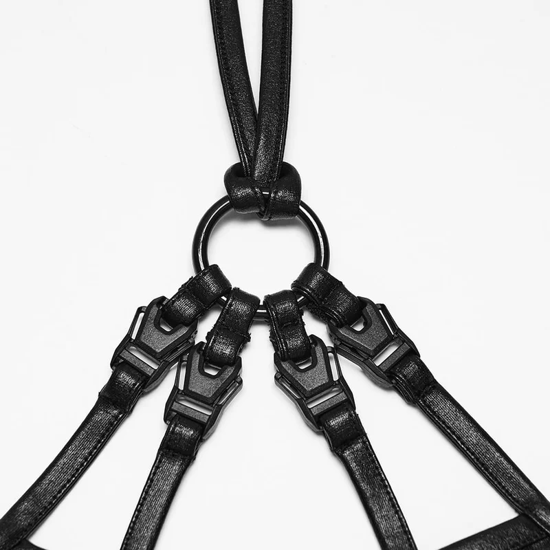 Punk-Neckholder-Dessous für Damen mit Cut-out-Schnallenriemen