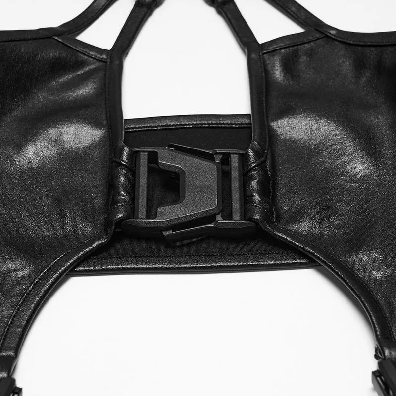 Punk-Neckholder-Dessous für Damen mit Cut-out-Schnallenriemen