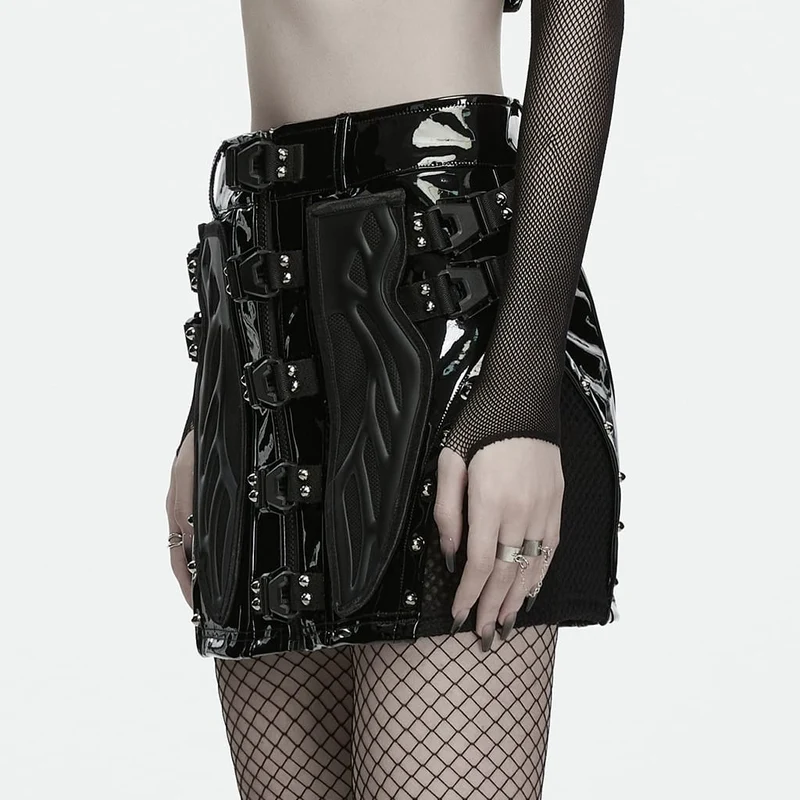 Punk-Minirock mit Schnallenriemen und Mesh-Einsätzen für Damen