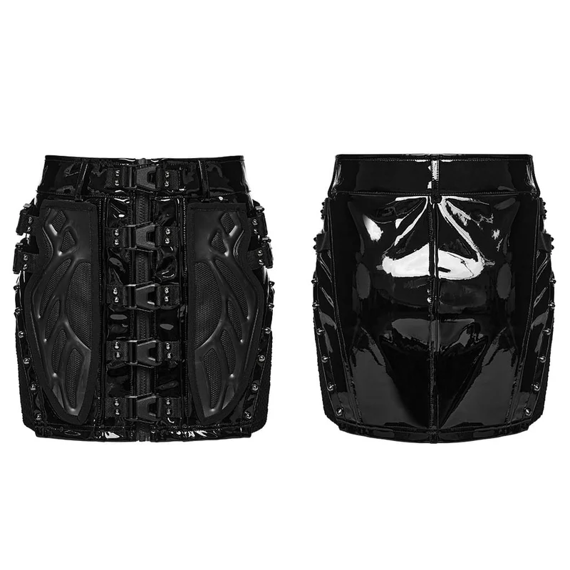 Punk-Minirock mit Schnallenriemen und Mesh-Einsätzen für Damen