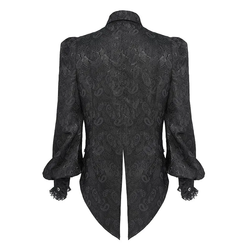Schwarzes Gothic-Jacquard-Hemd für Herren mit Schwalbenschwanzmuster und Krawatte