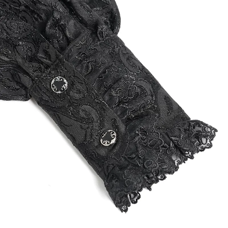 Schwarzes Gothic-Jacquard-Hemd für Herren mit Schwalbenschwanzmuster und Krawatte