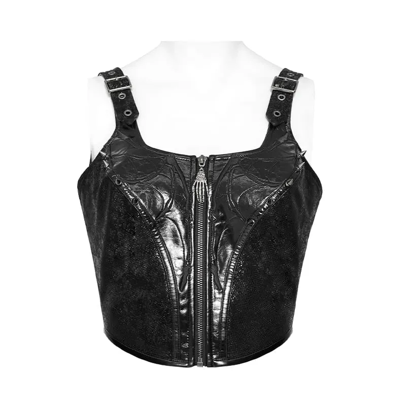 Punk-Bustier für Damen mit Nieten und Reißverschluss vorne