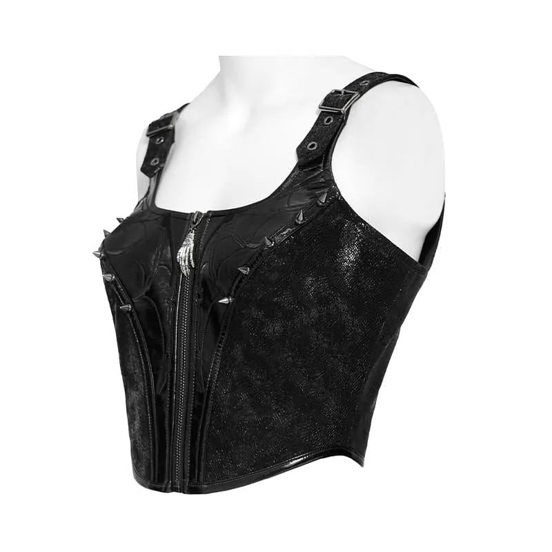 Punk-Bustier für Damen mit Nieten und Reißverschluss vorne