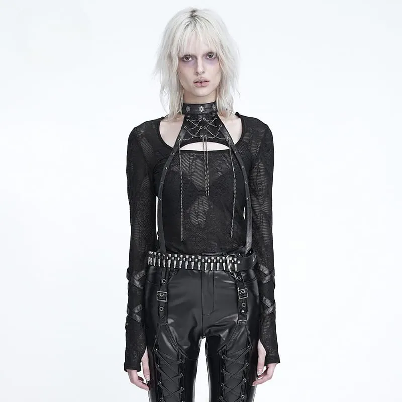 Punk-Langarmtop für Damen mit Kettenmuster und Cut-outs