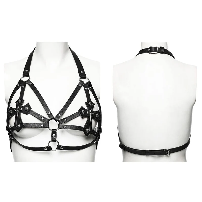 Punk-Nieten-BH mit gekreuztem Neckholder für Damen