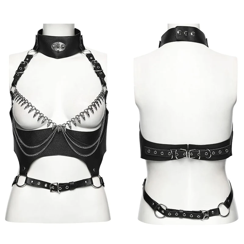 Gothic-Halsband mit Schnallenriemen und Kette für Damen