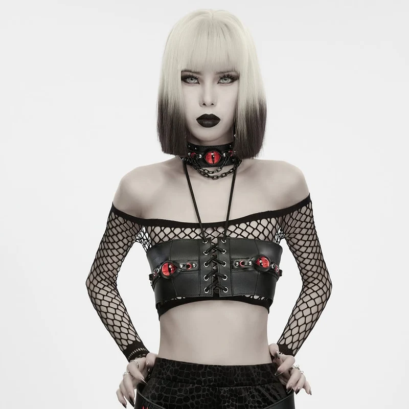 Punk-Schnürbustier mit bösem Blick für Damen, Neckholder