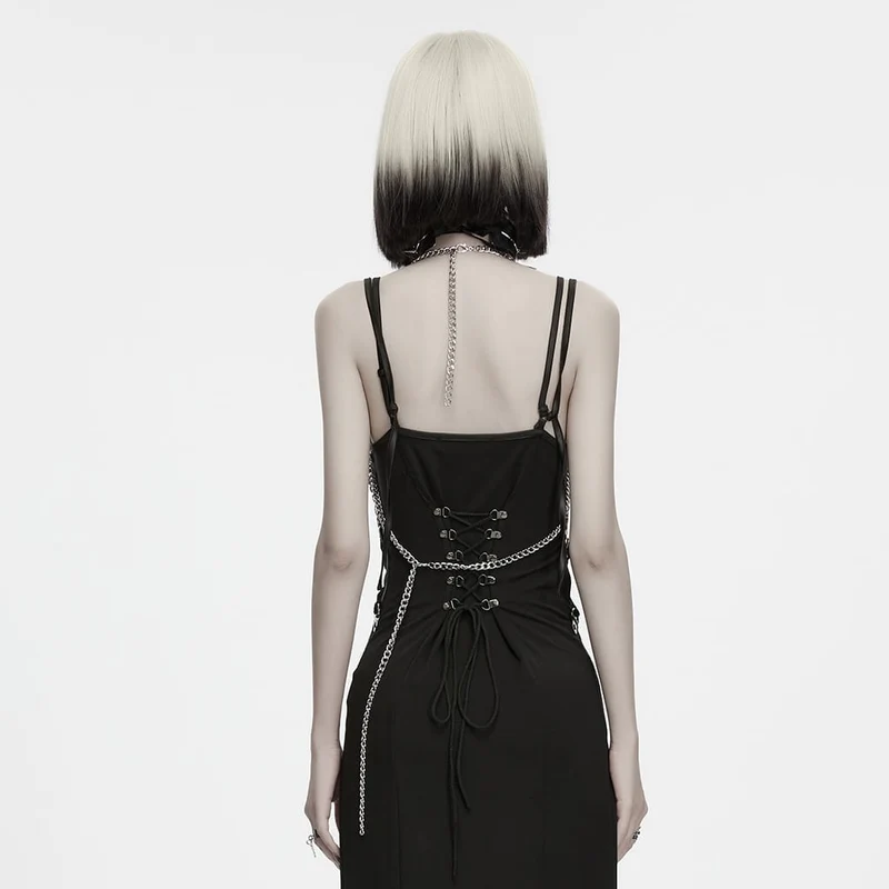 Gothic-Körpergeschirr für Damen mit mehrlagiger Kette und gekreuztem Neckholder