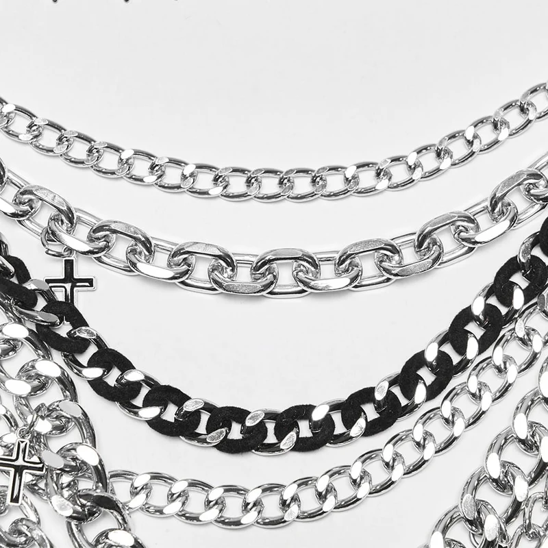 Gothic-Körpergeschirr für Damen mit mehrlagiger Kette und gekreuztem Neckholder