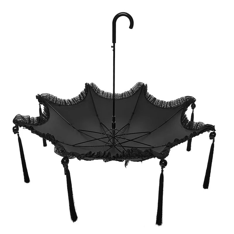 Gothic-Regenschirm für Damen mit bestickter Applikation und Spitzenbesatz