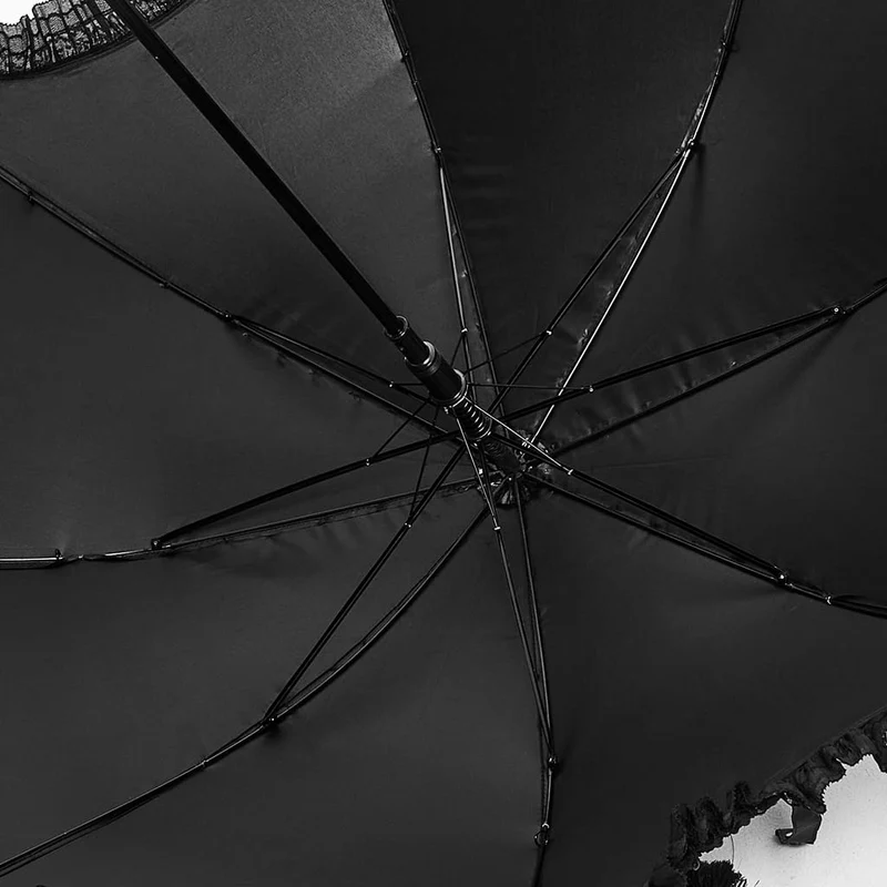 Gothic-Regenschirm für Damen mit bestickter Applikation und Spitzenbesatz