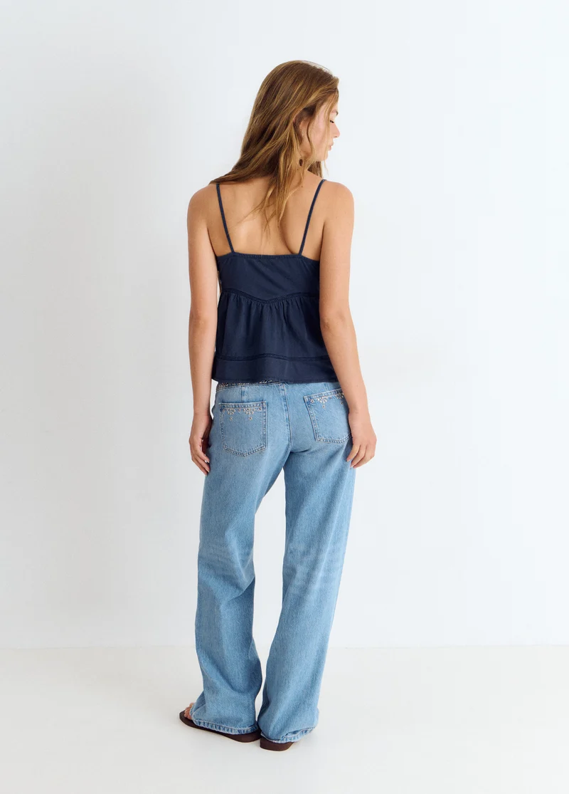 Lace-button spaghetti-strap top
